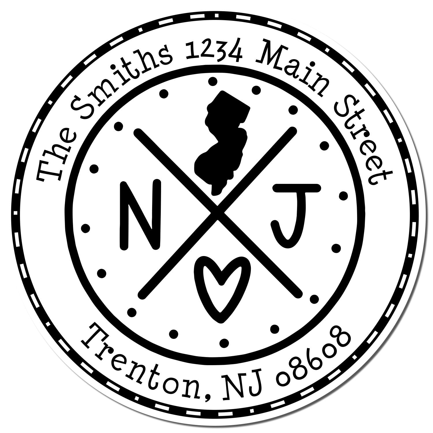 Wooden Handle Round New Jersey State Cross Custom-Made Address Return Rubber Stamp