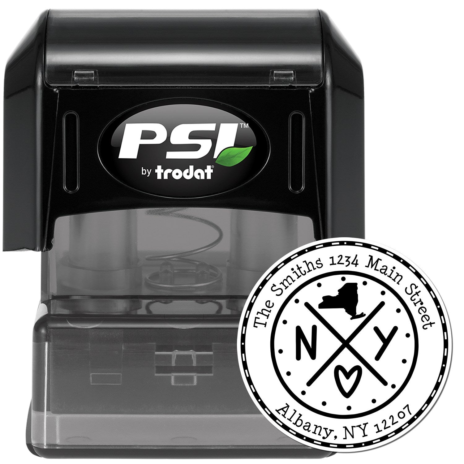 Round PSI New York State Cross Customizable Mailing Address Stamper