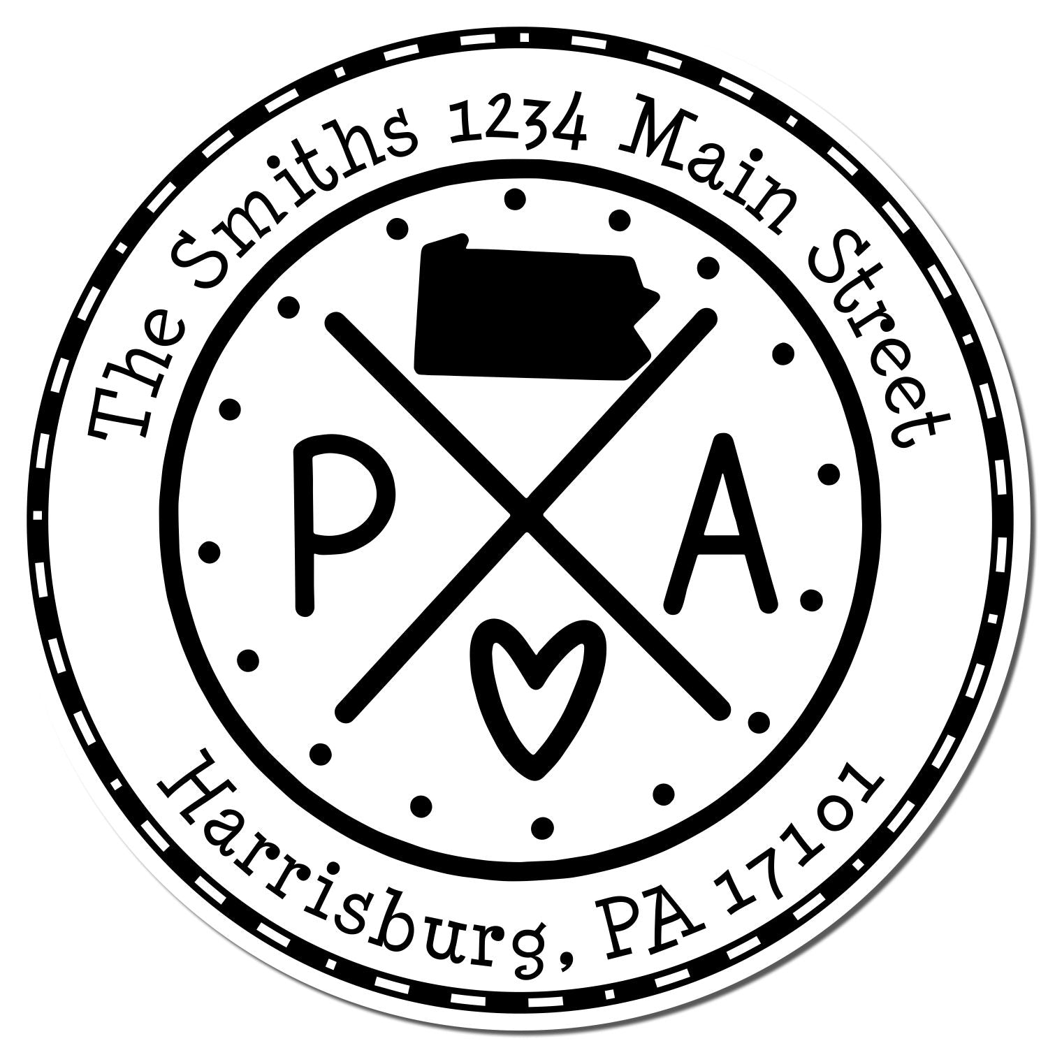 Wooden Handle Round Pennsylvania State Cross Custom-Made Home Address Stamp