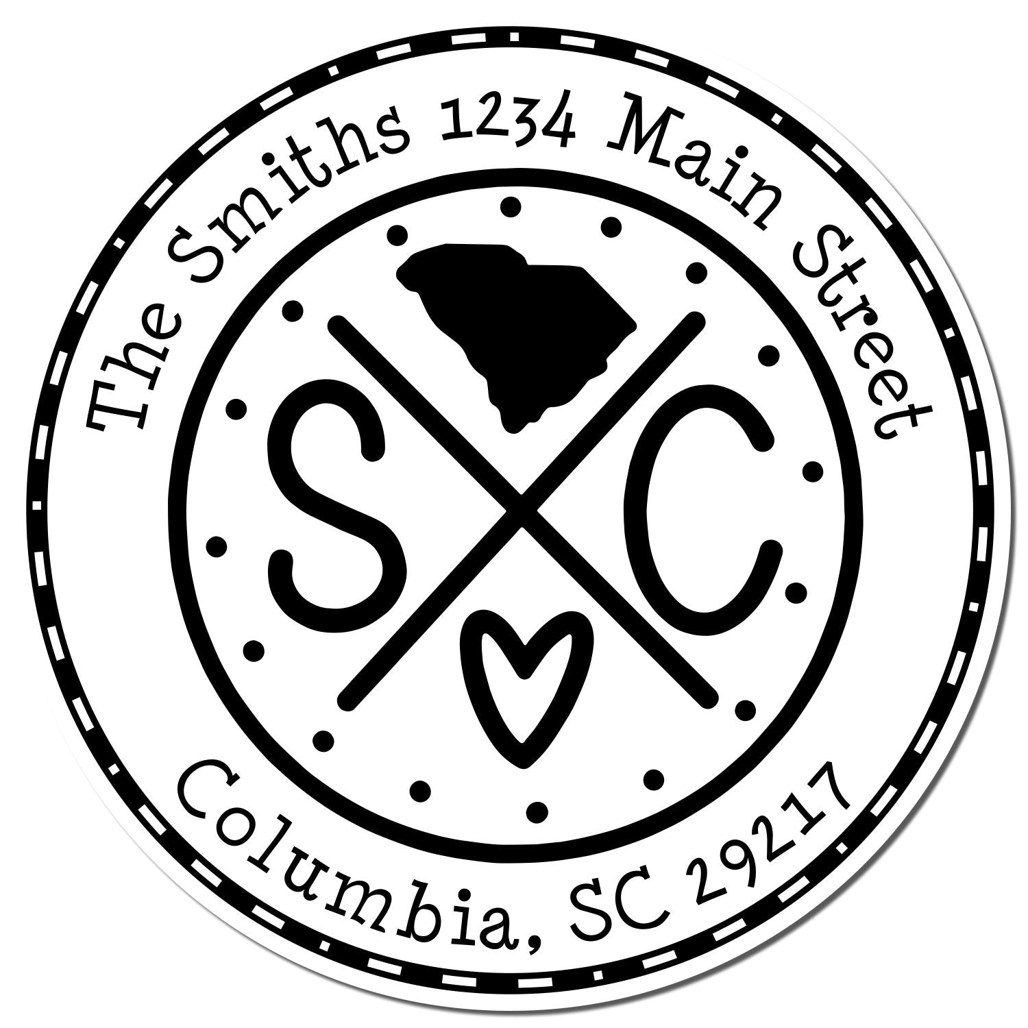 Wooden Handle Round South Carolina State Cross Custom-Made Mail Address Rubber Stamp