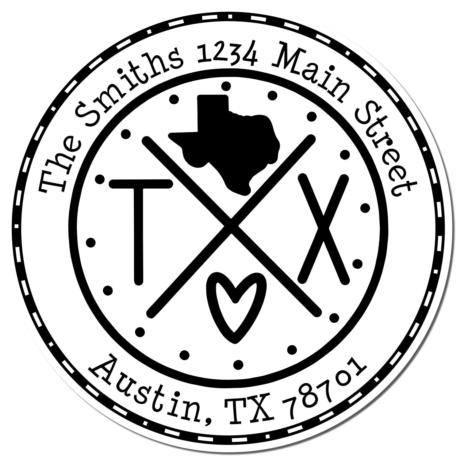 Wooden Handle Round Texas State Cross Custom-Made Mail Rubber Stamp