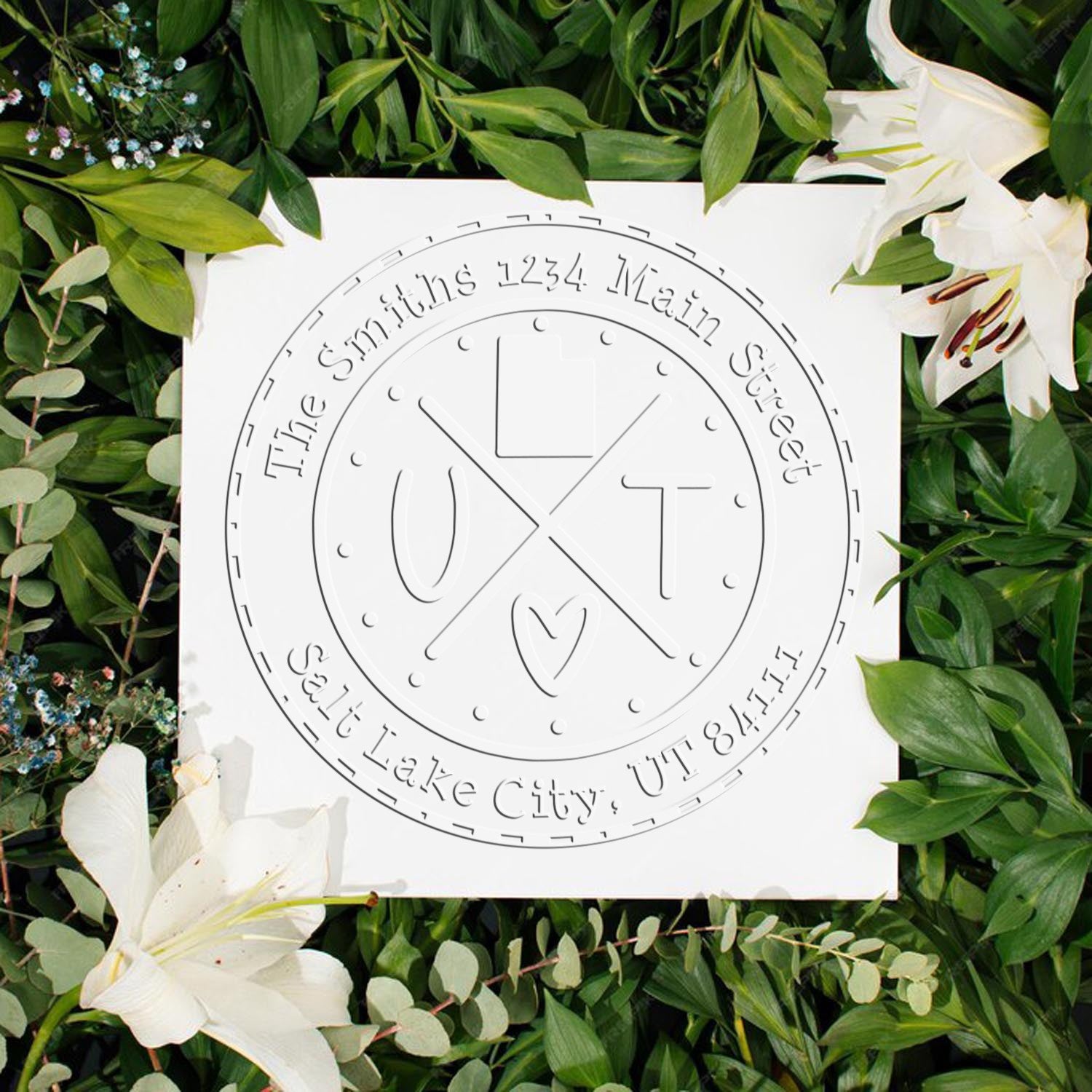 State Cross Hybrid Customizable Address Return Embossed Seal for Utah