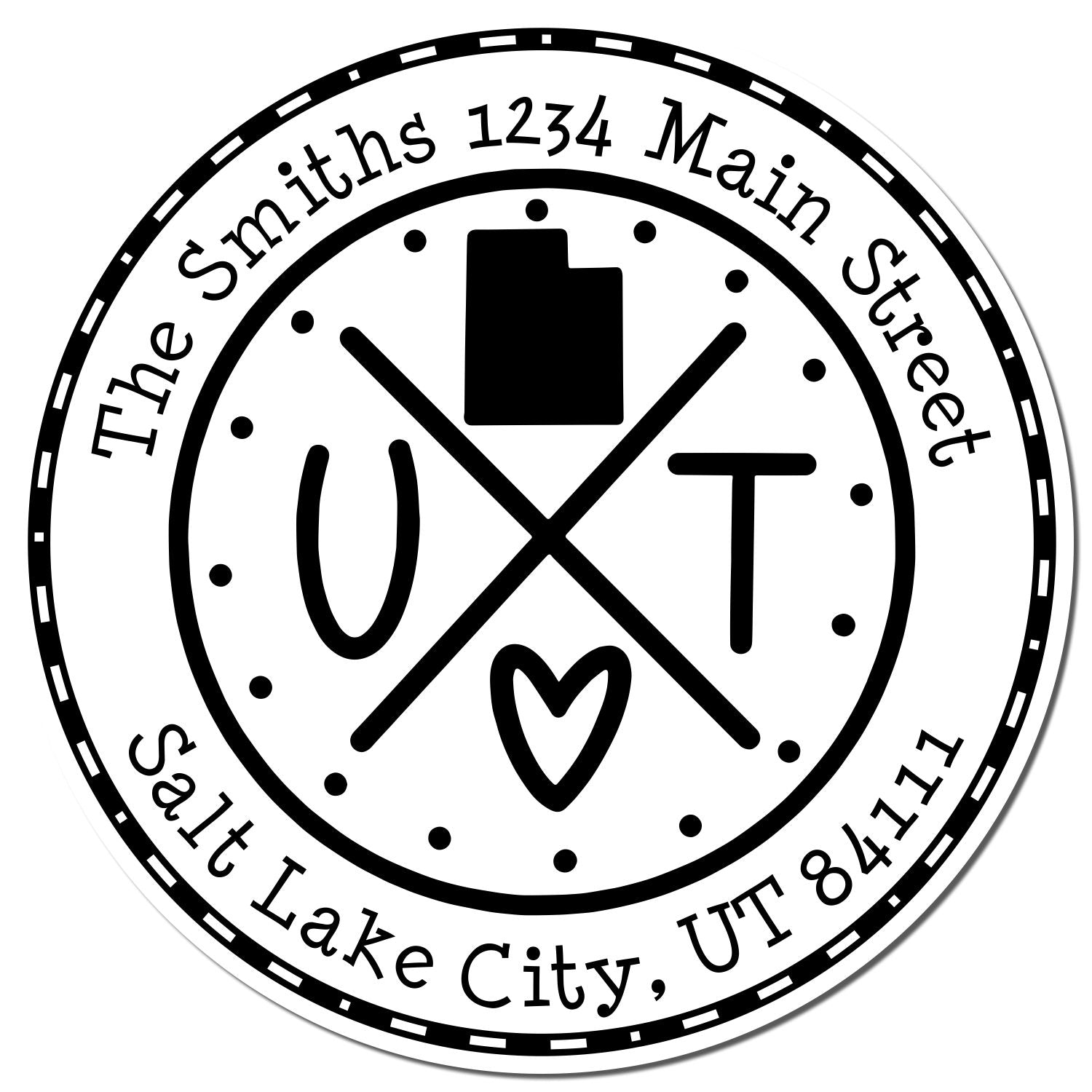 Self-Inking Round Utah State Cross Customized Name and Address Rubber Stamp