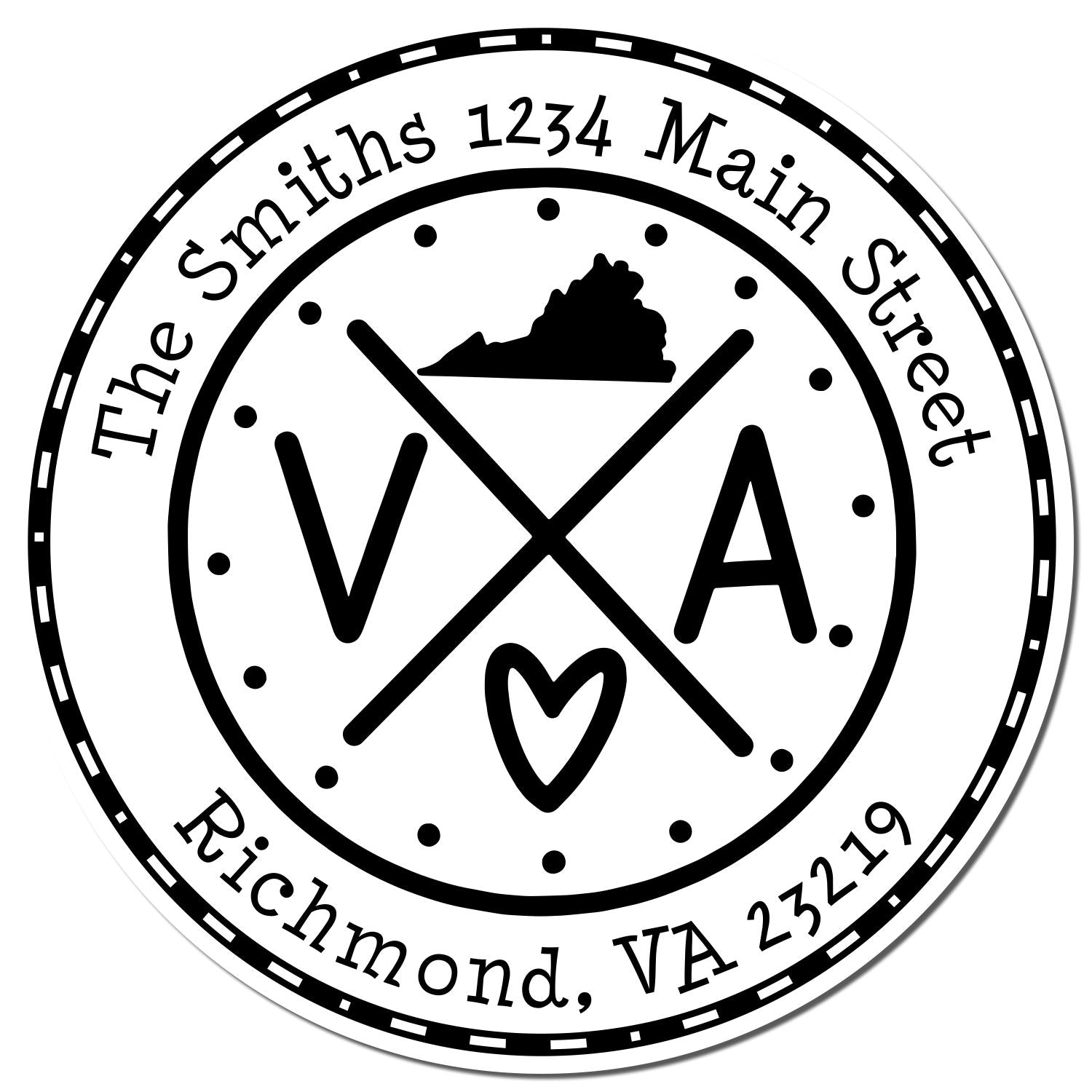 Wooden Handle Round Virginia State Cross Custom-Made Mailing Address Rubber Stamp