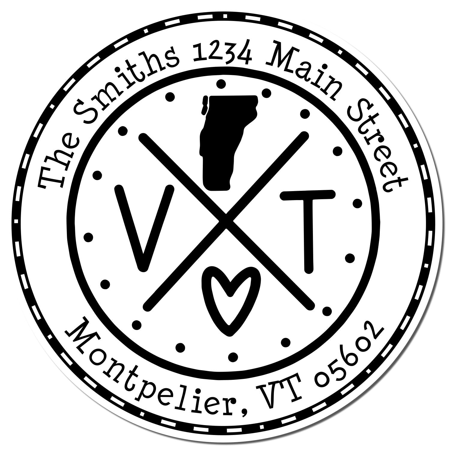 Wooden Handle Round Vermont State Cross Custom-Made Mail Rubber Stamp