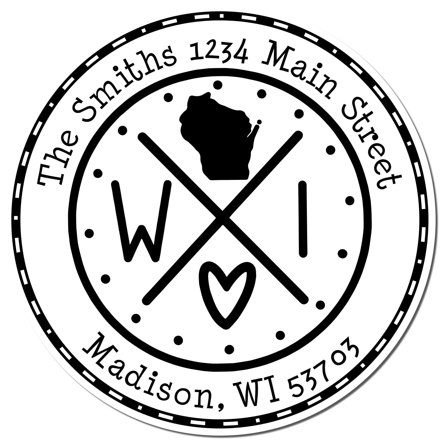 Wooden Handle Round Wisconsin State Cross Custom-Made Mailing Rubber Stamp