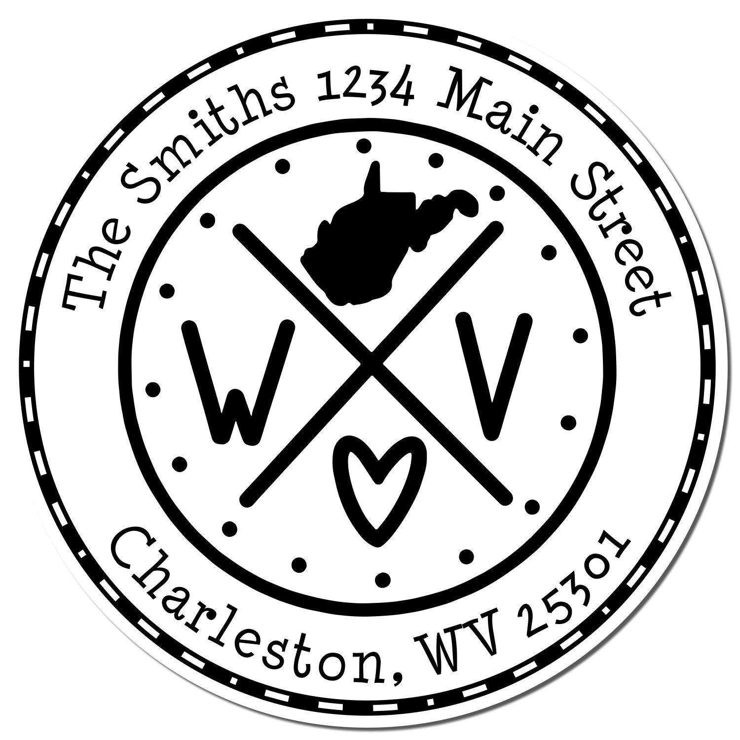 Round PSI West Virginia State Cross Customized Address Label Pre-Inked Stamp