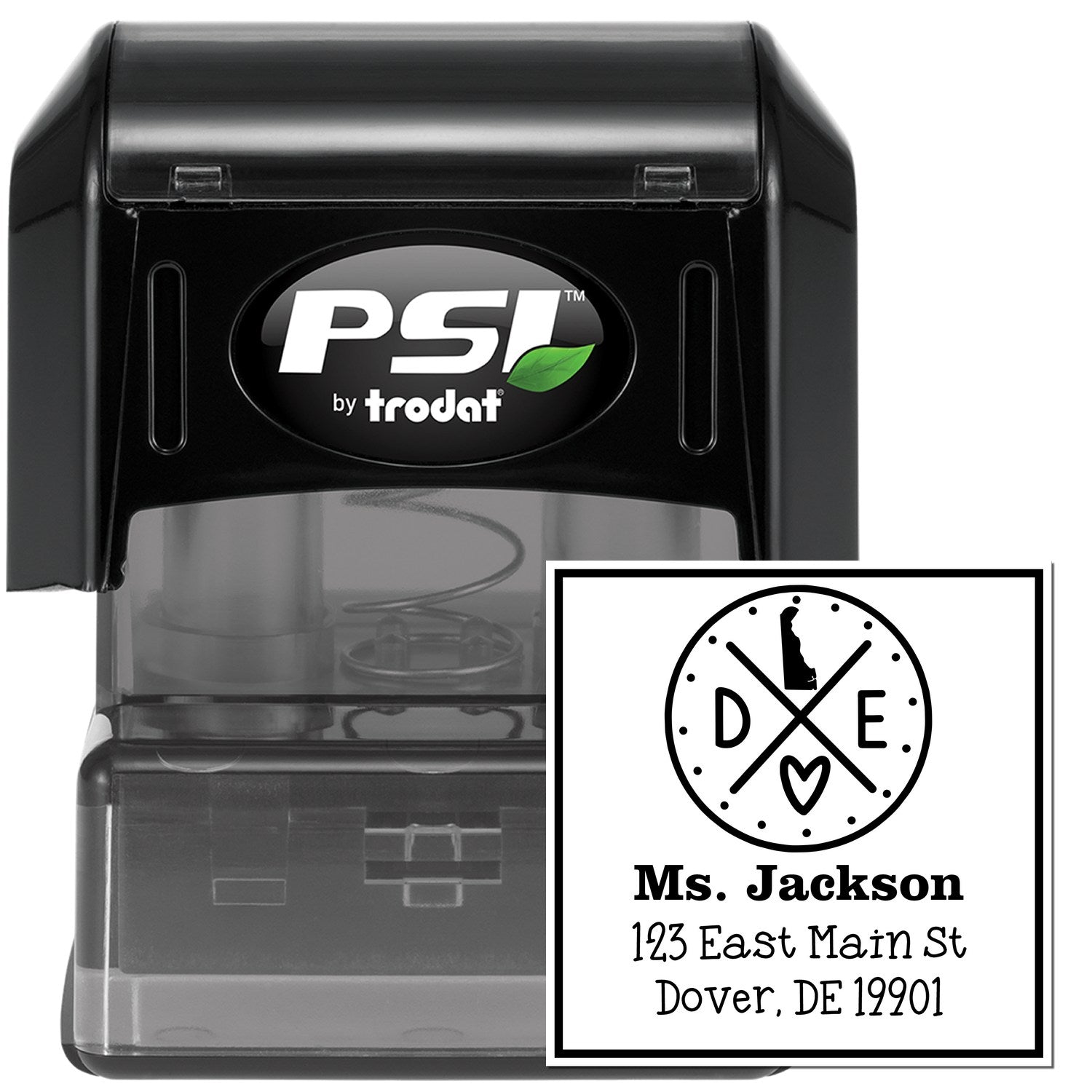 PSI Pre-Inked Delaware State Cross Customizable Name and Address Rubber Stamp