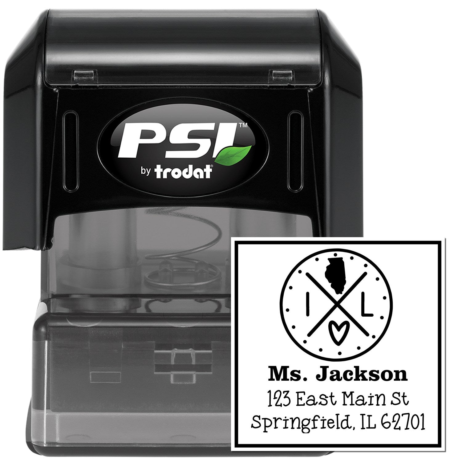 PSI Pre-Inked Illinois State Cross Customizable Mail Stamper