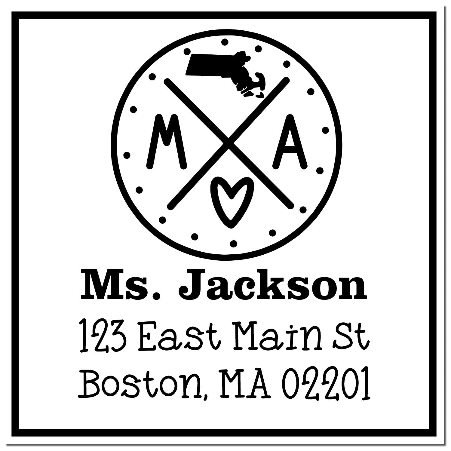 Wood Handle Massachusetts State Cross Customizable Return Address Rubber Stamp