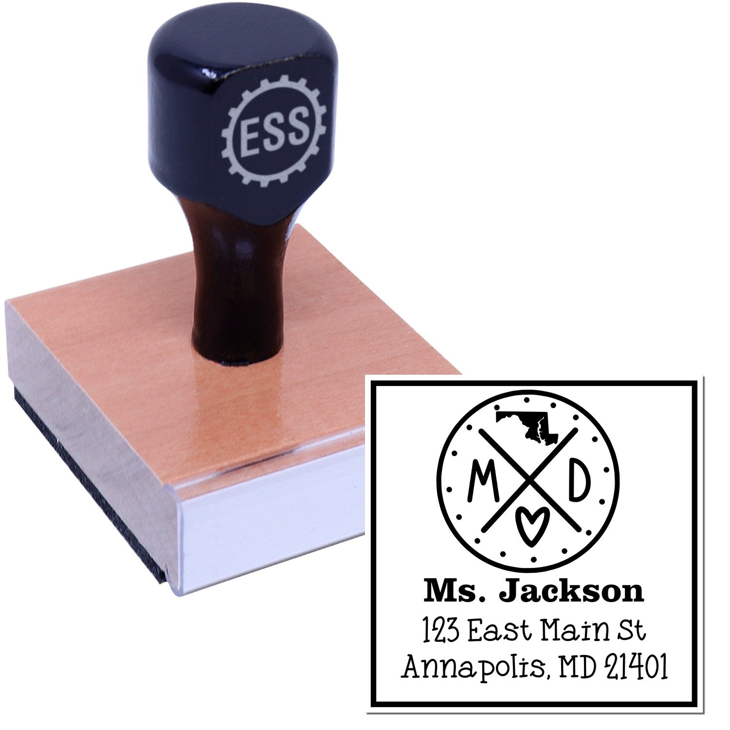 Wood Handle Maryland State Cross Customizable Return Address Stamper