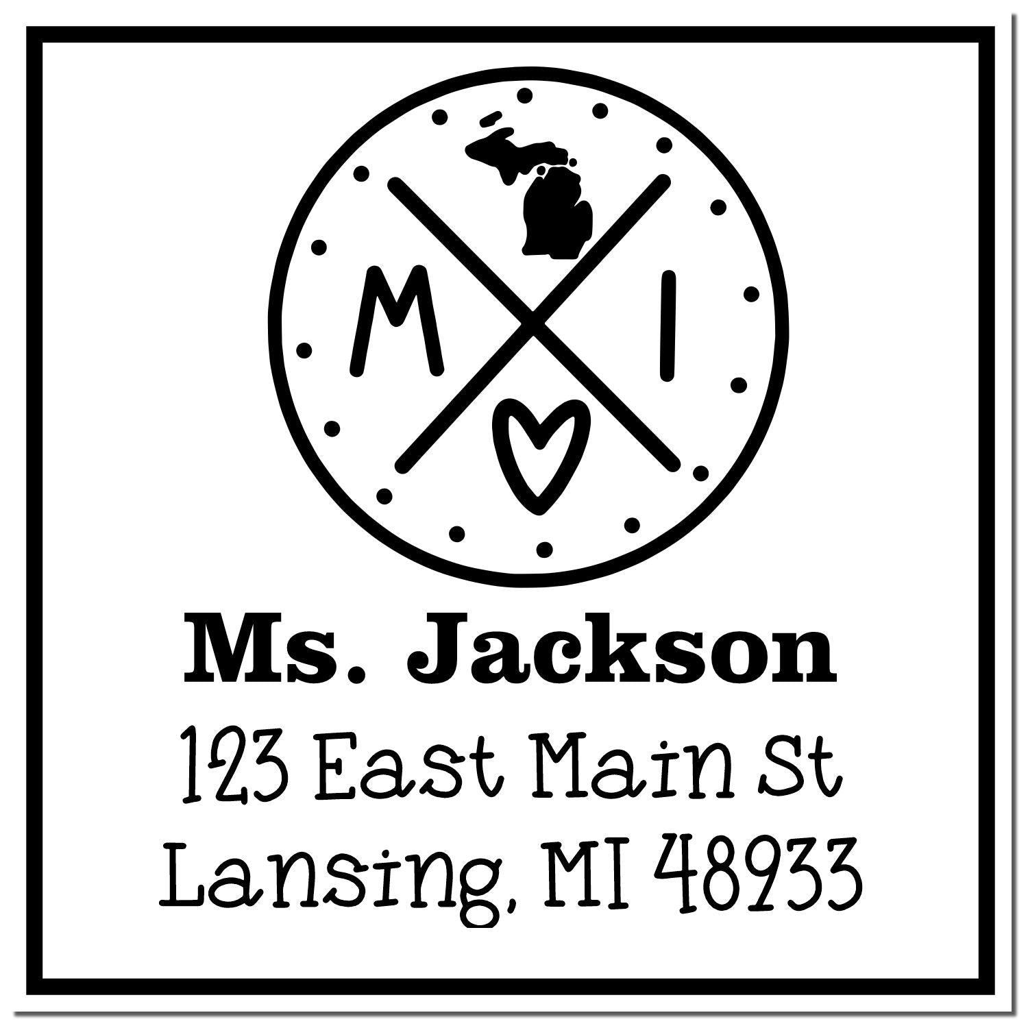 Self-Inking Michigan State Cross Customizable Mail Rubber Stamp