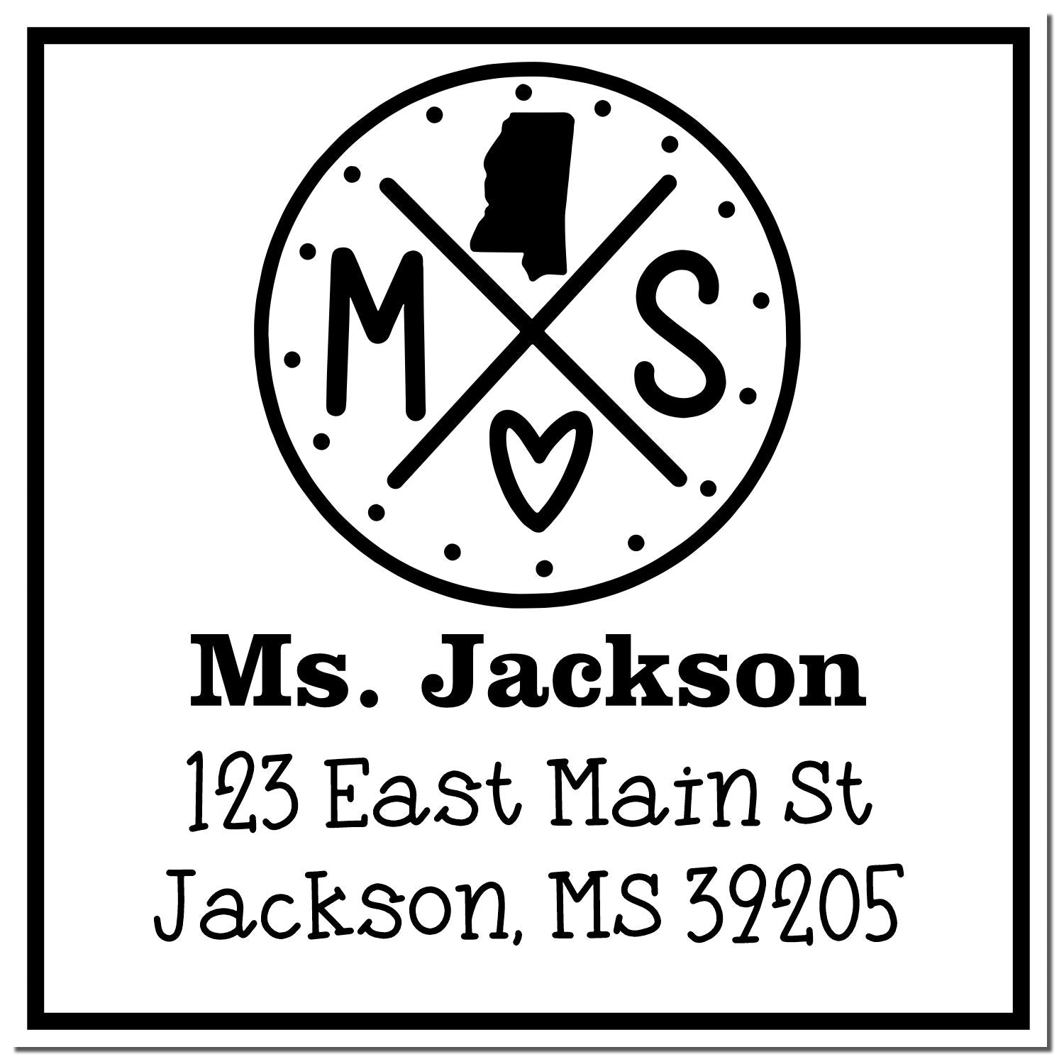 Wood Handle Mississippi State Cross Customizable Name and Address Rubber Stamp