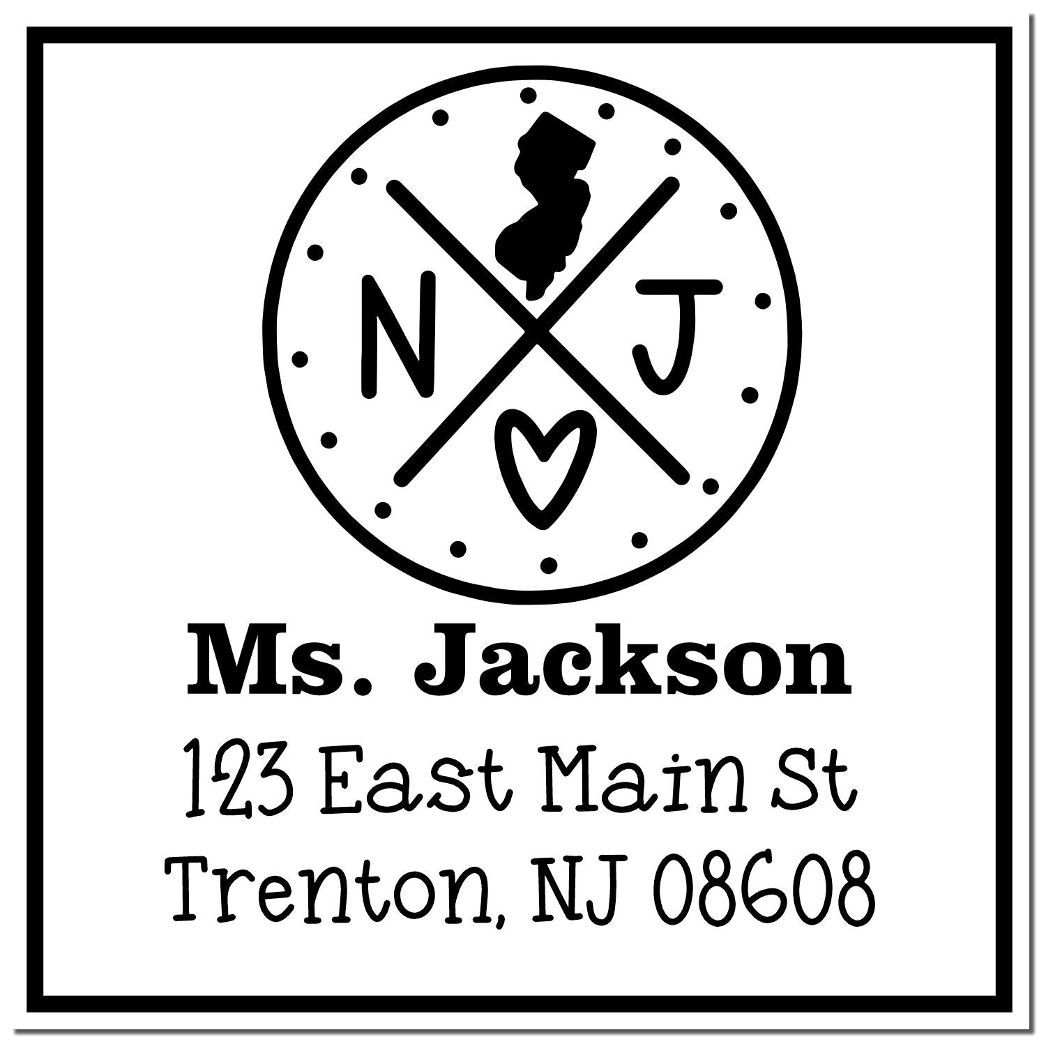 Wood Handle New Jersey State Cross Customizable Mail Rubber Stamp