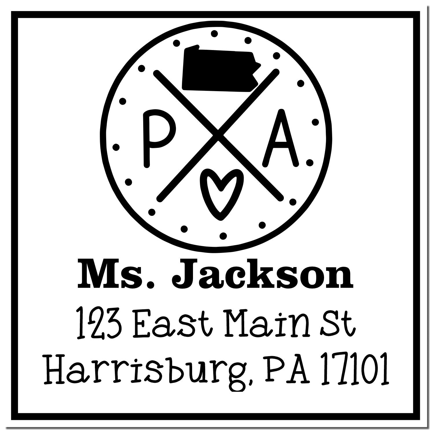 PSI Pre-Inked Pennsylvania State Cross Customizable Address Label Rubber Stamp