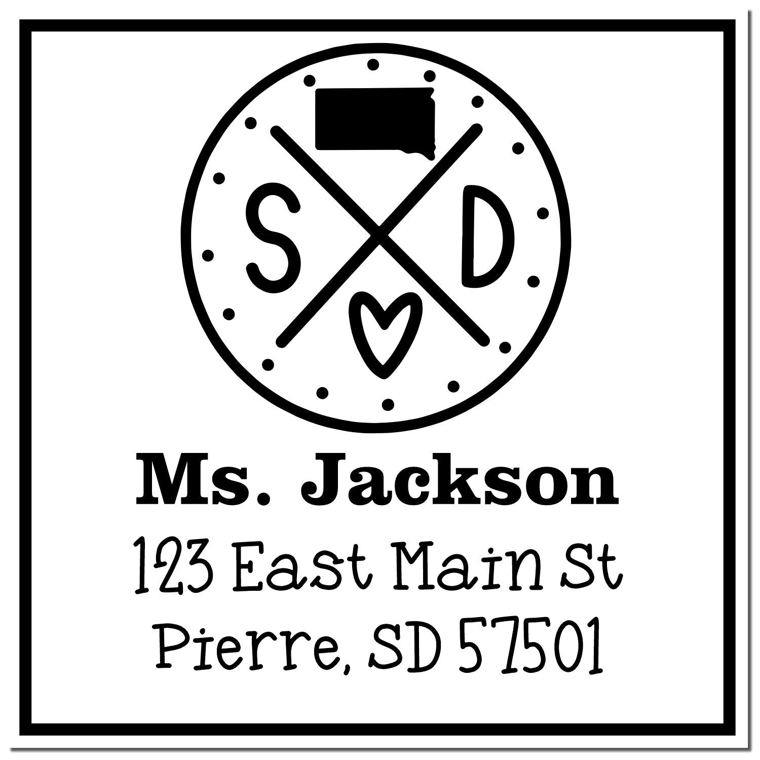 PSI Pre-Inked South Dakota State Cross Custom-Made Address Rubber Stamp