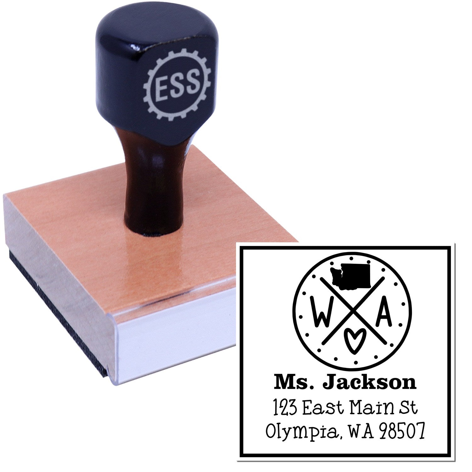 Wood Handle Washington State Cross Customizable New Address Stamper