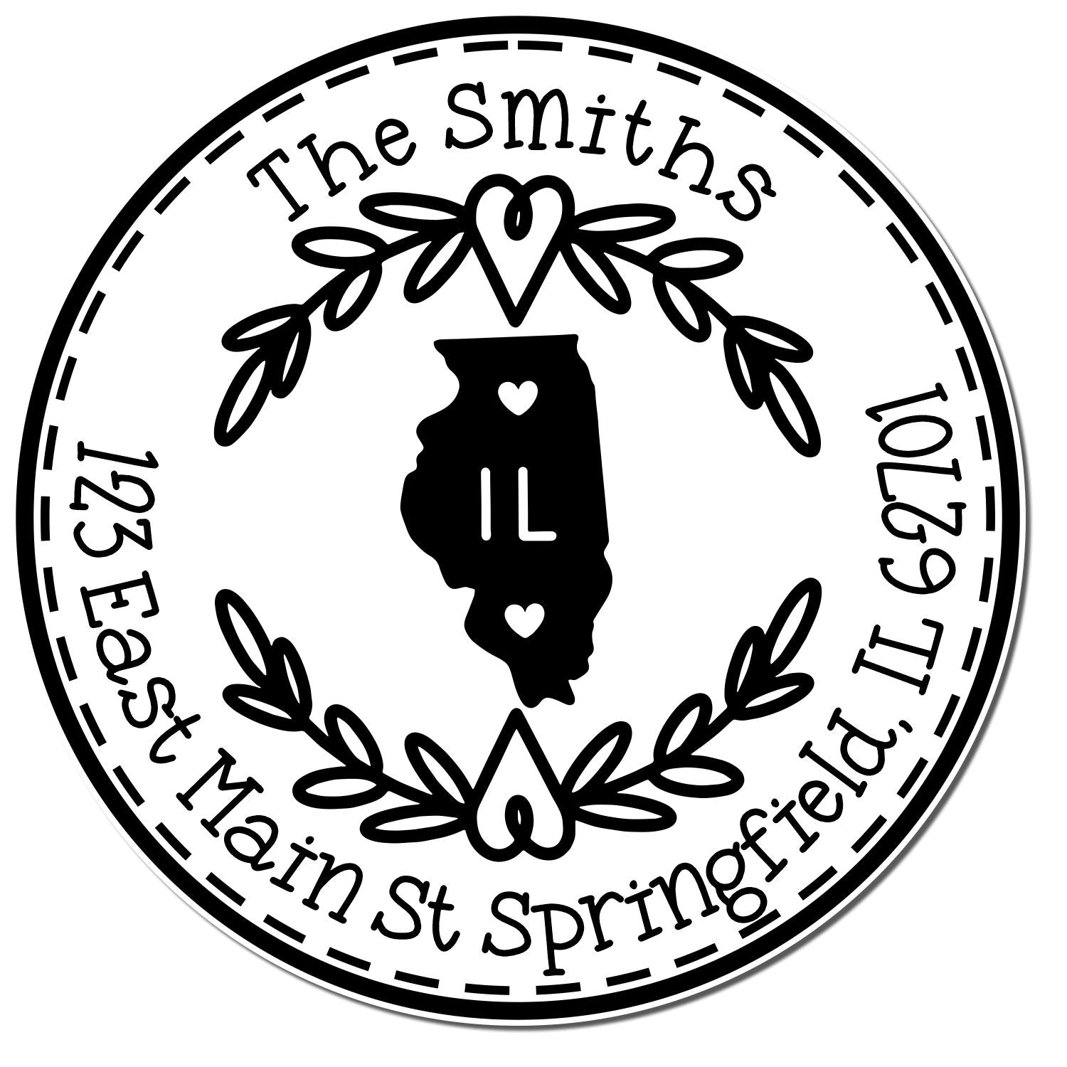 Slim Illinois State Wreath Customizable Mailing Pre-Inked Stamp