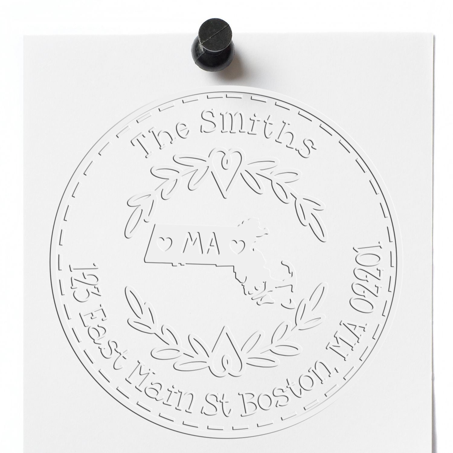 Massachusetts Decorative Wreath Customizable Name and Address Hybrid Embosser Seal Stamp - Engineer Seal Stamps