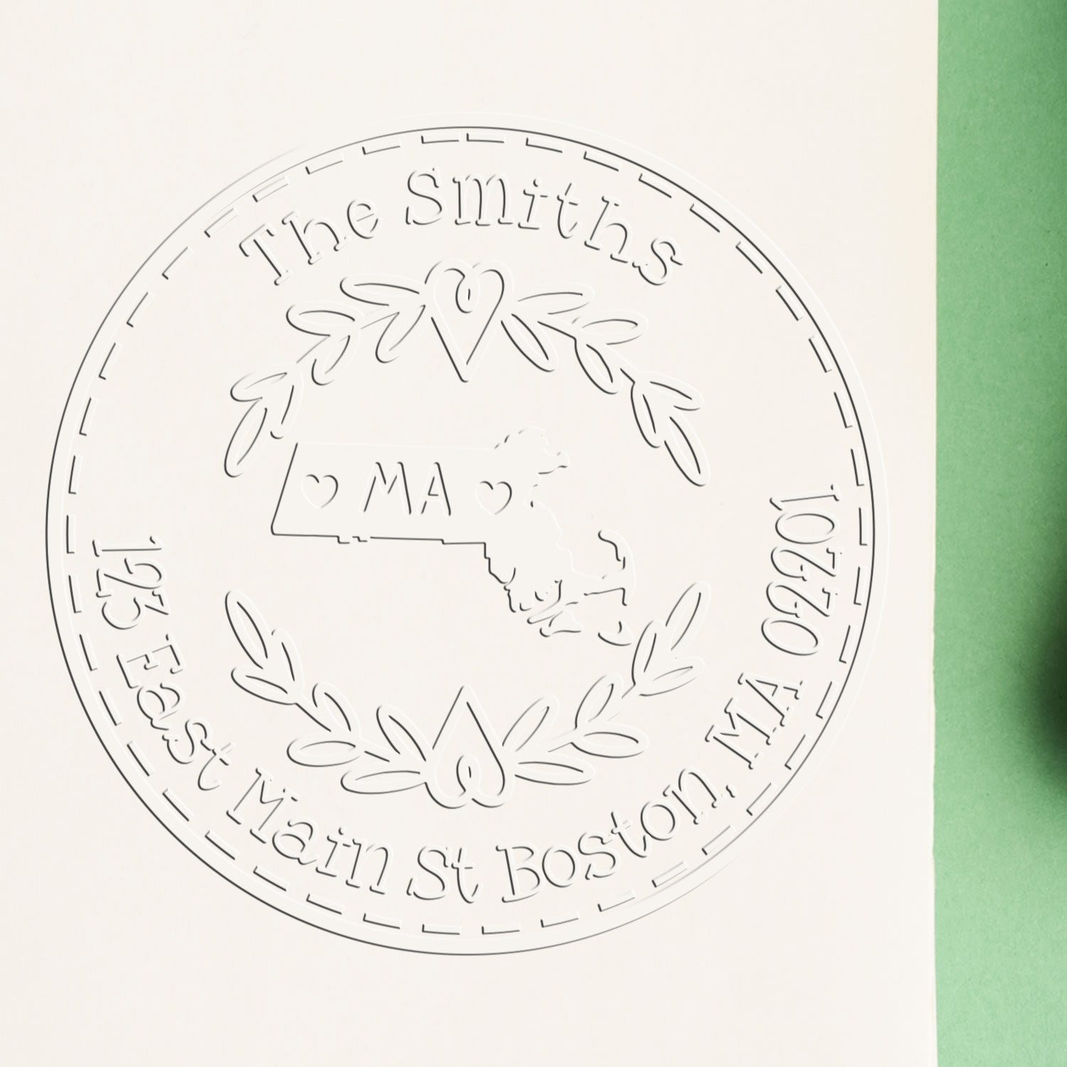 State Wreath MA Custom Address Return Embossed Seal