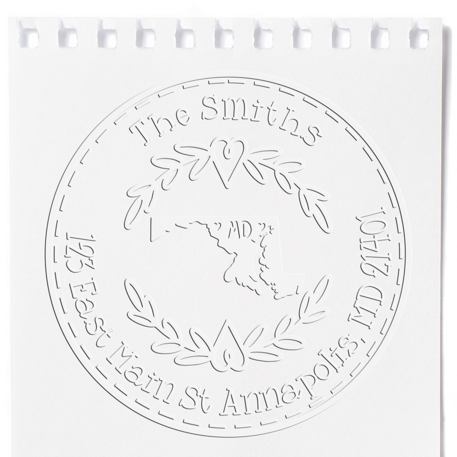 Maryland Decorative Wreath Customizable Name and Address Embossing Stamp - Engineer Seal Stamps