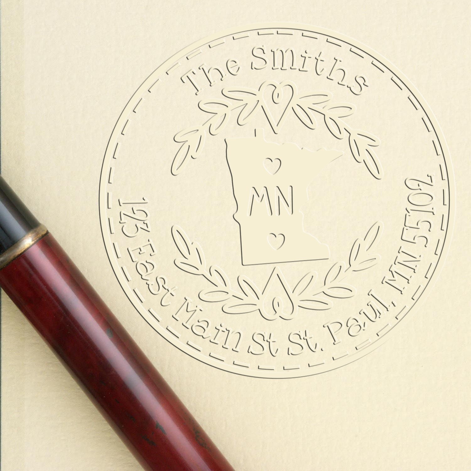 Minnesota Decorative Wreath Customizable Name and Address Seal Stamp - Engineer Seal Stamps