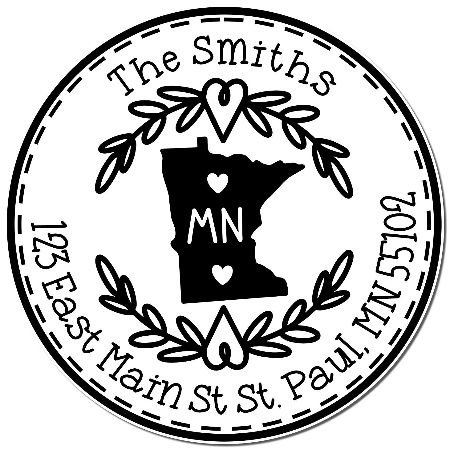 Slim Minnesota State Wreath Customizable New Home Address Stamp