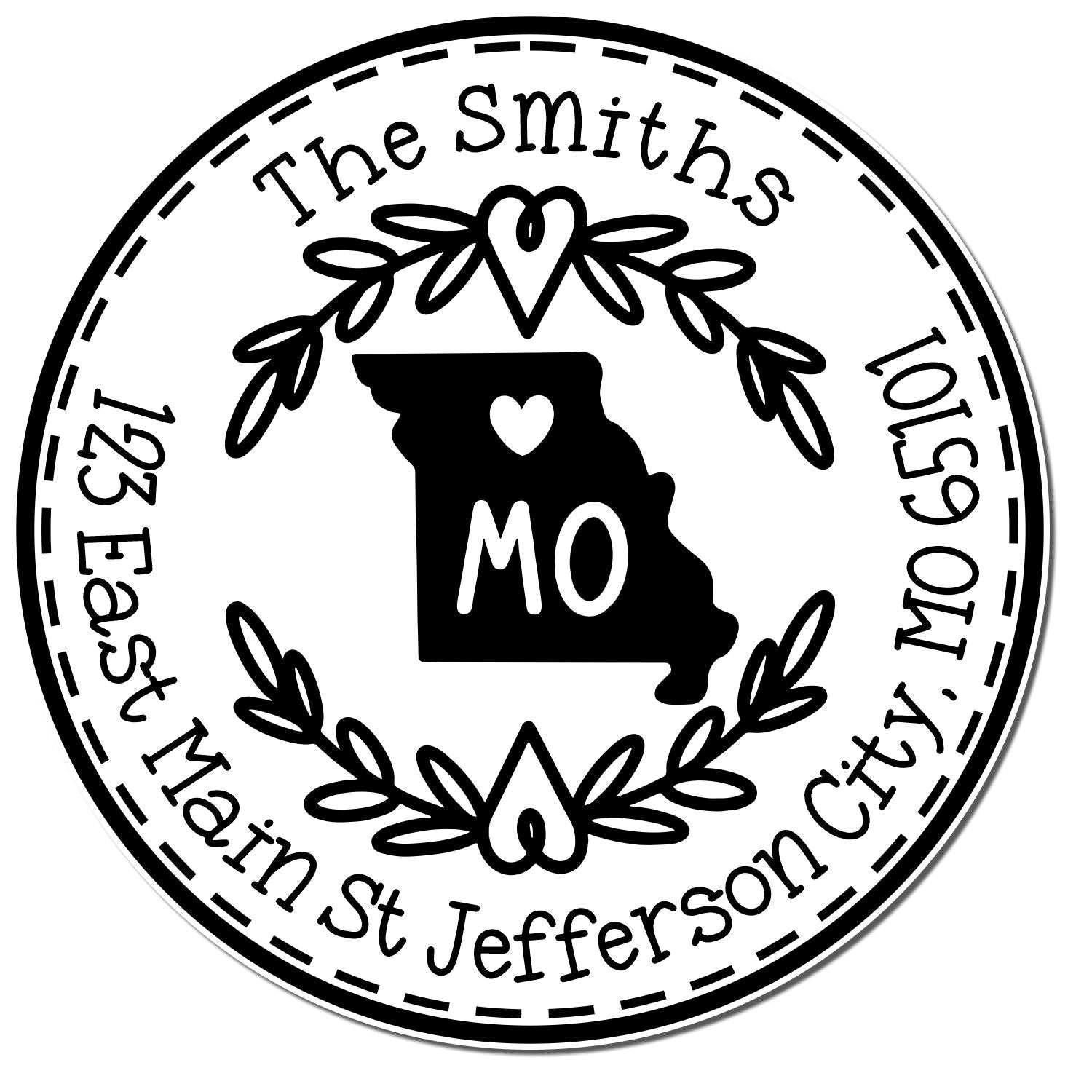 Self-Inking Round Missouri State Wreath Custom-Made Mail Stamper