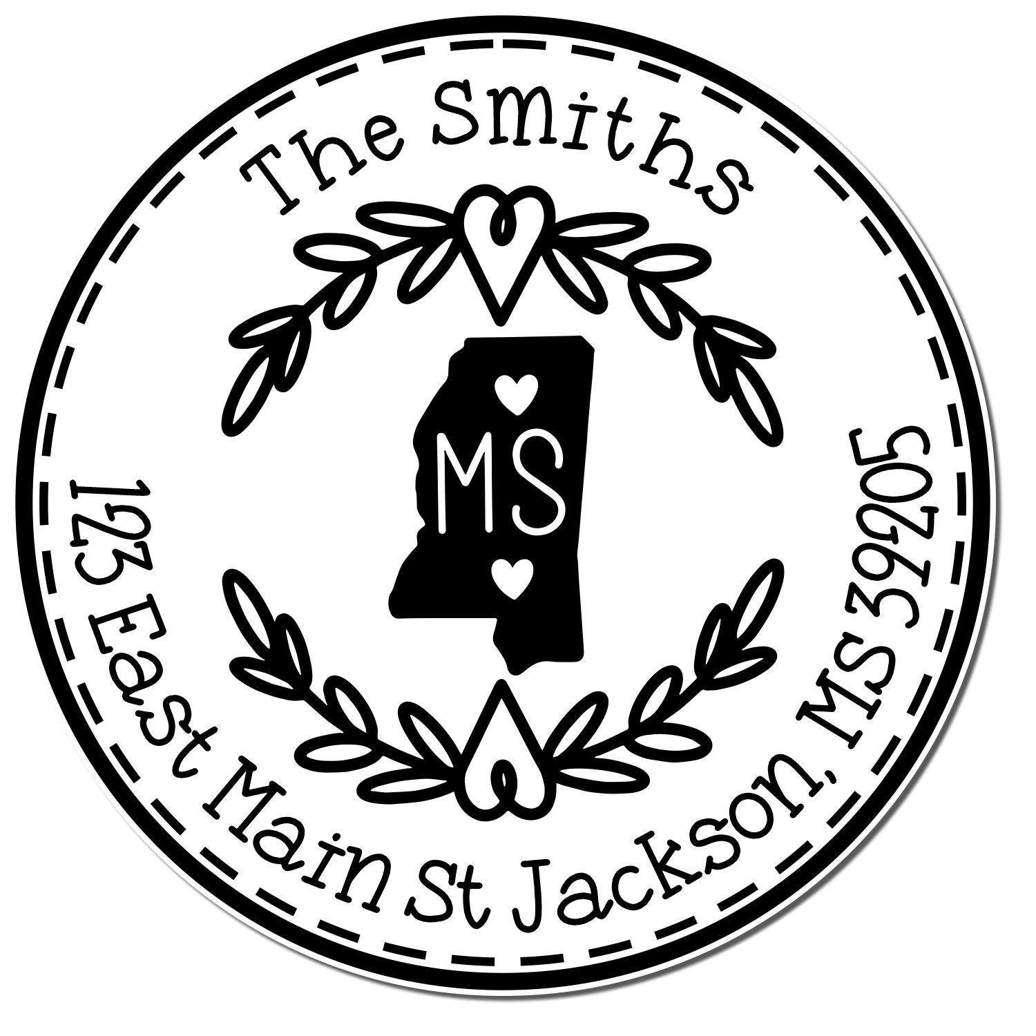 Self-Inking Round Mississippi State Wreath Custom-Made Mail Stamp