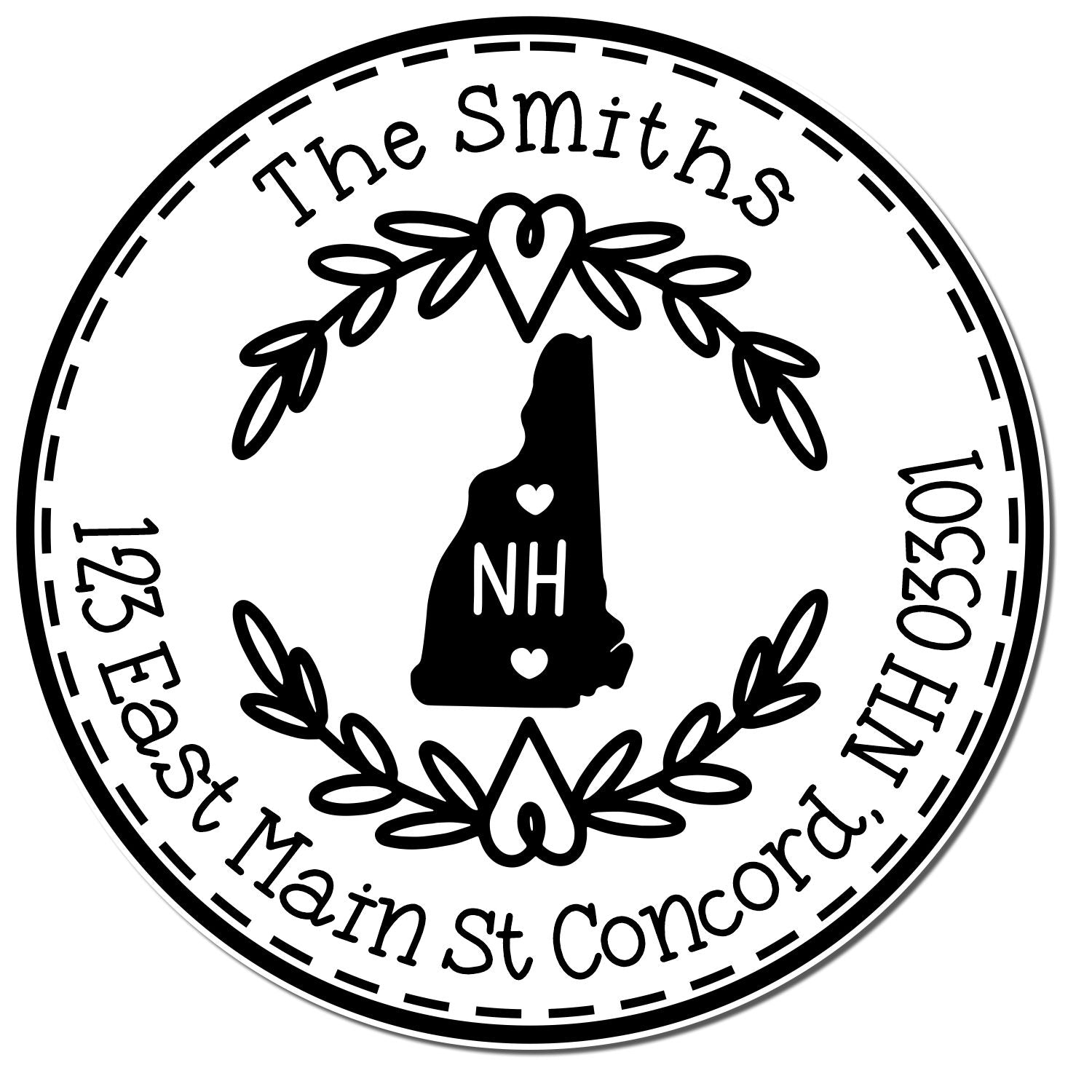 Self-Inking Round New Hampshire State Wreath Custom-Made Mailing Rubber Stamp