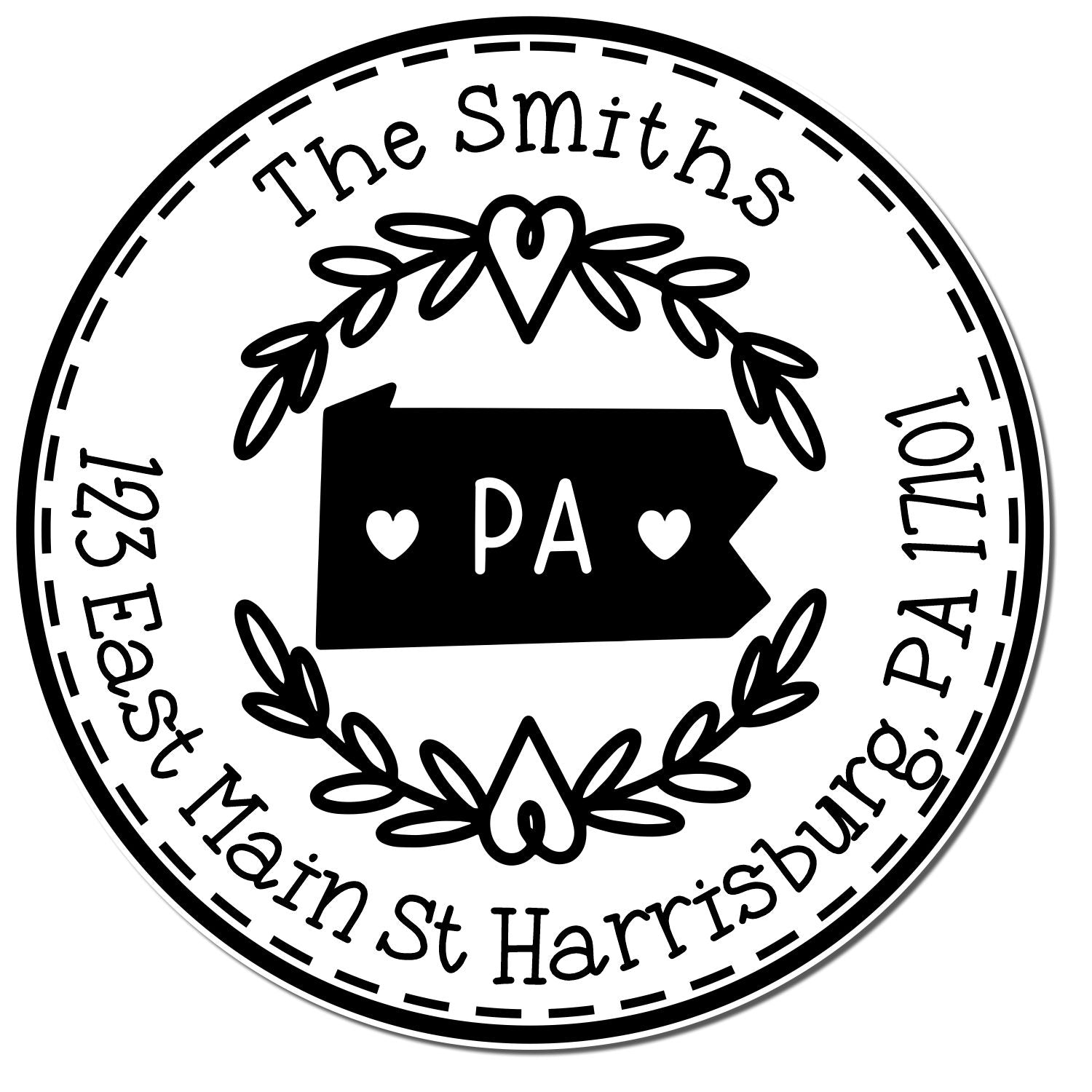 Self-Inking Round Pennsylvania State Wreath Custom-Made New Home Address Rubber Stamp