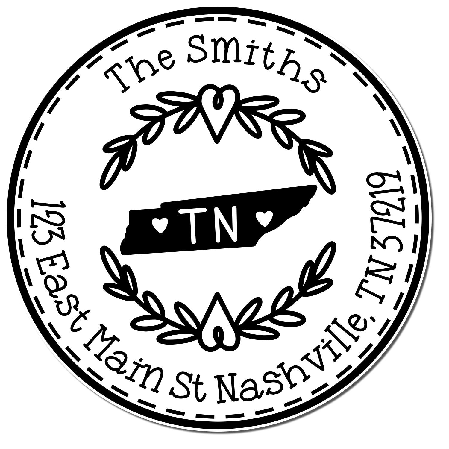 Self-Inking Round Tennessee State Wreath Custom-Made Return Address Stamp