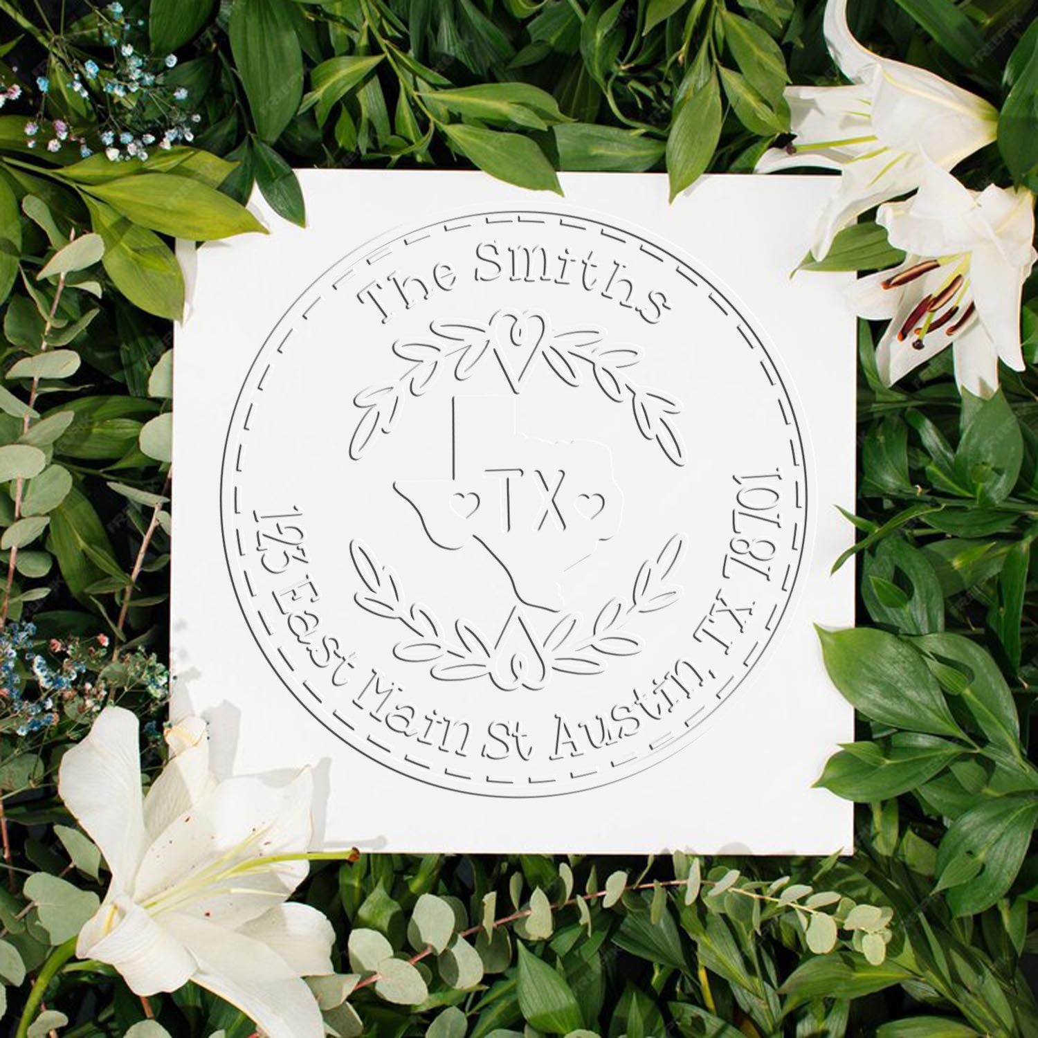 State Wreath TX Custom Name and Address Stamp Embosser