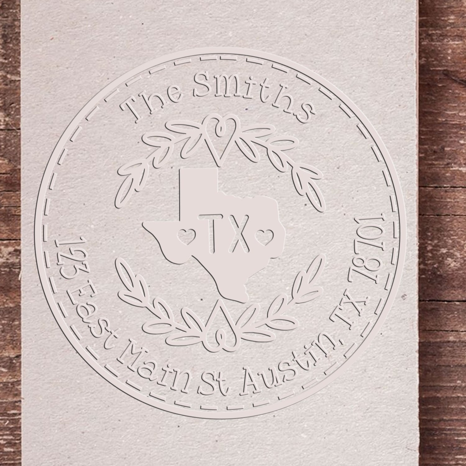 State Wreath TX Custom Name and Address Stamp Embosser