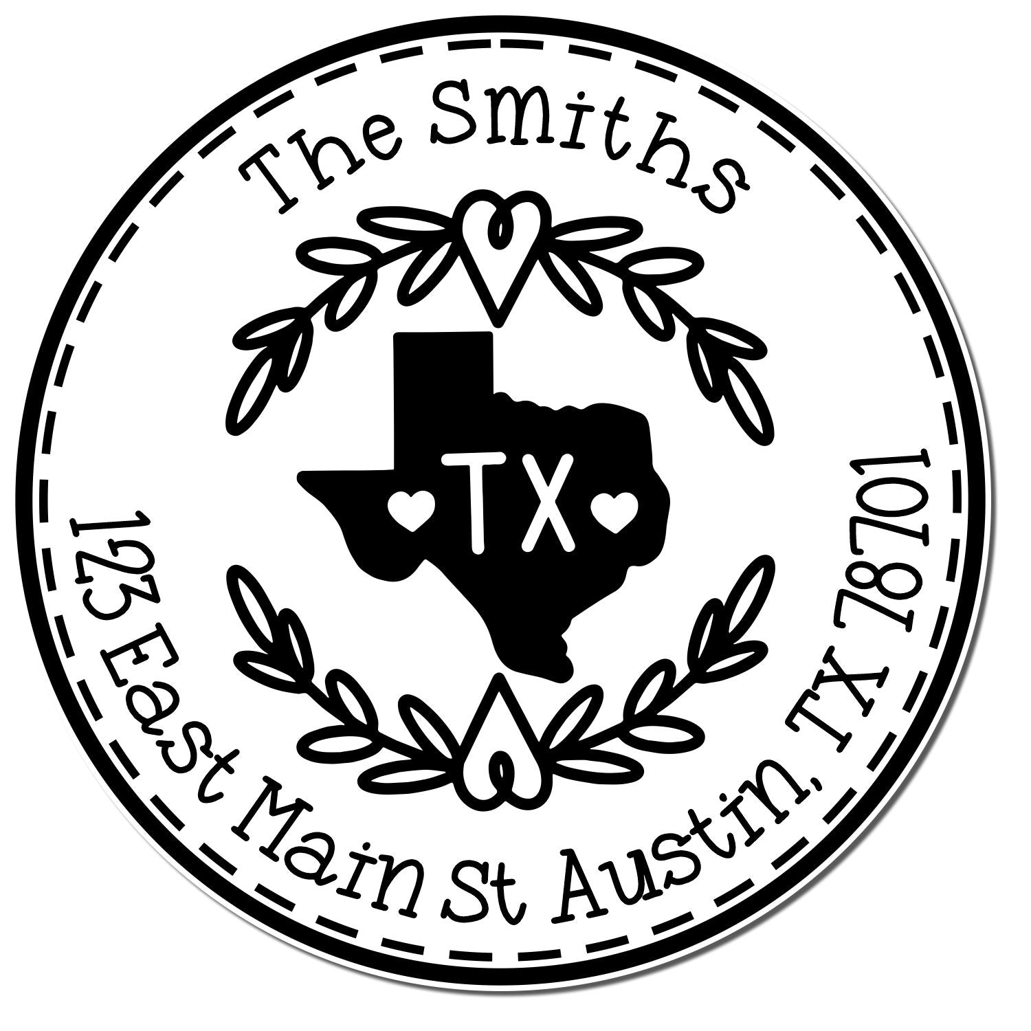 Self-Inking Round Texas State Wreath Custom-Made Return Address Stamper