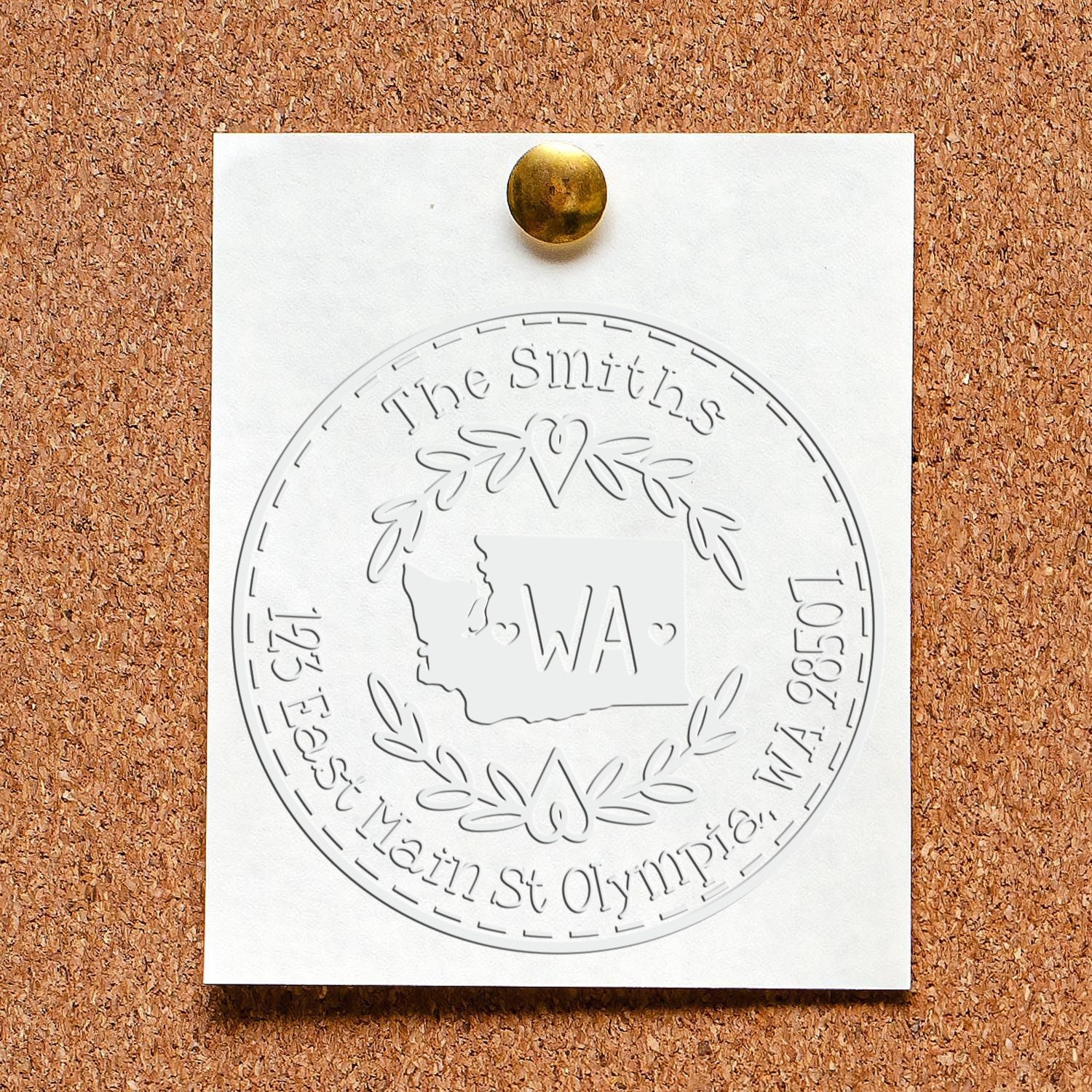 State Wreath WA Custom Name and Address Embossed Stamp