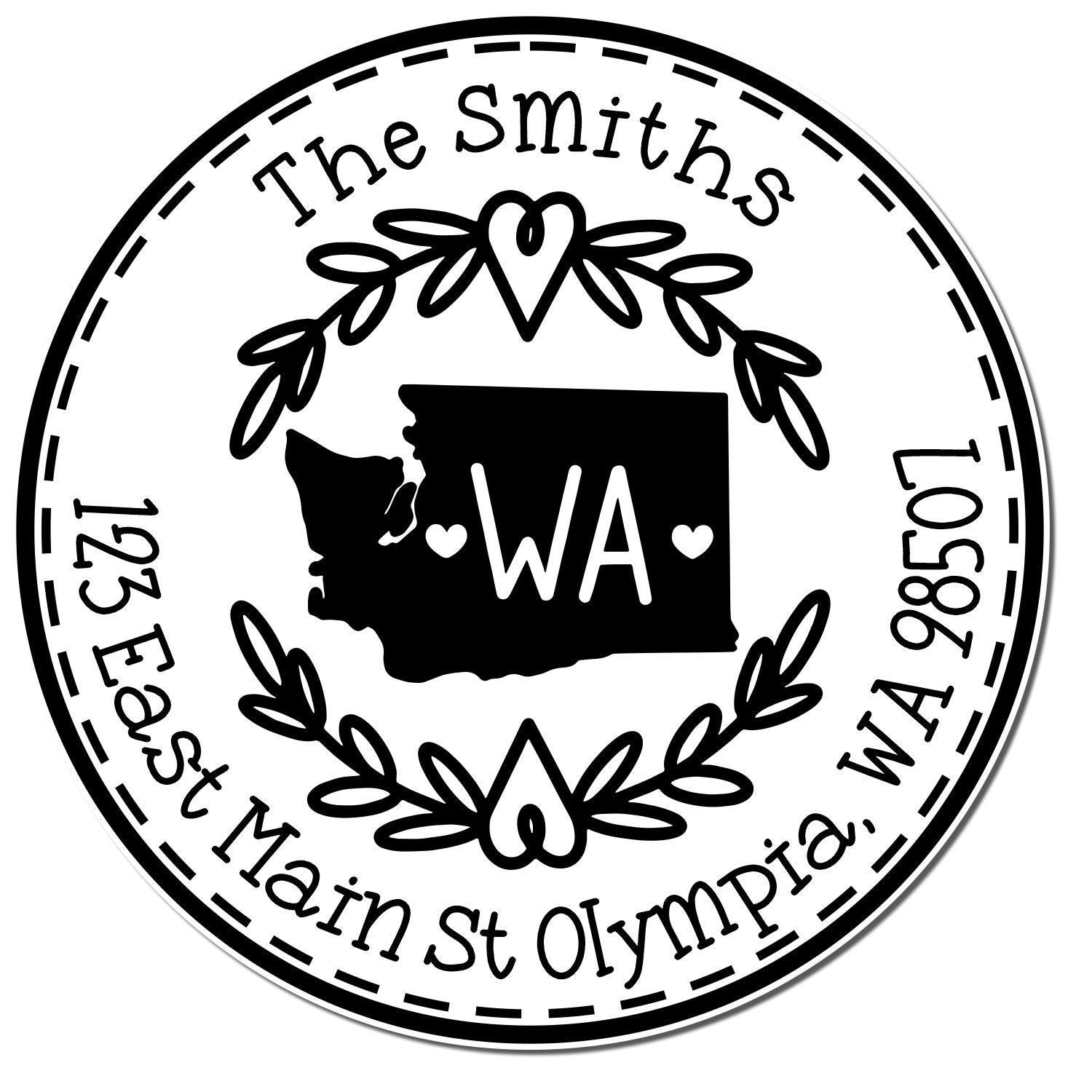 Wooden Handle Round Washington State Wreath Personalized Address Stamp