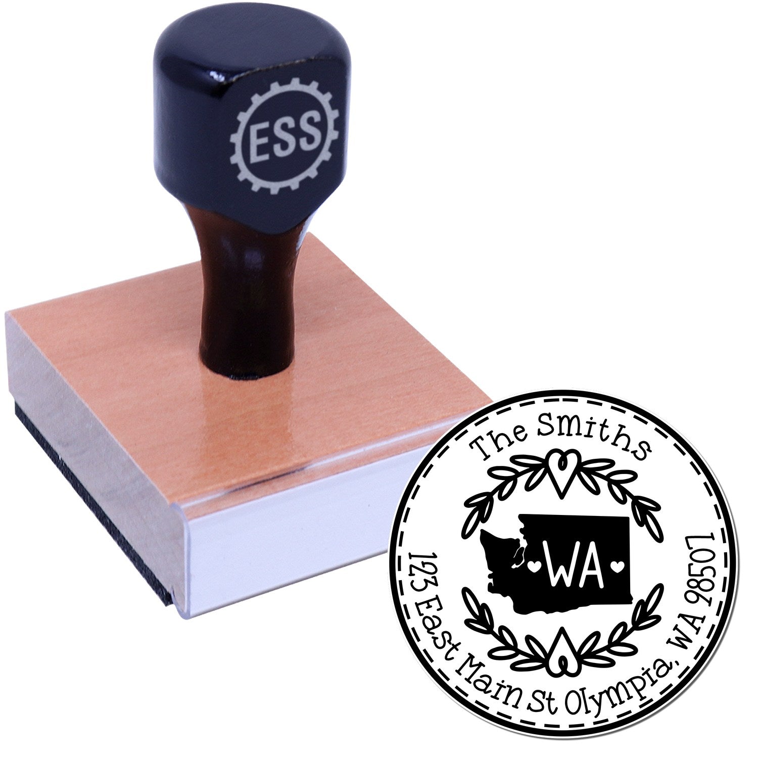 Wooden Handle Round Washington State Wreath Personalized Address Stamp