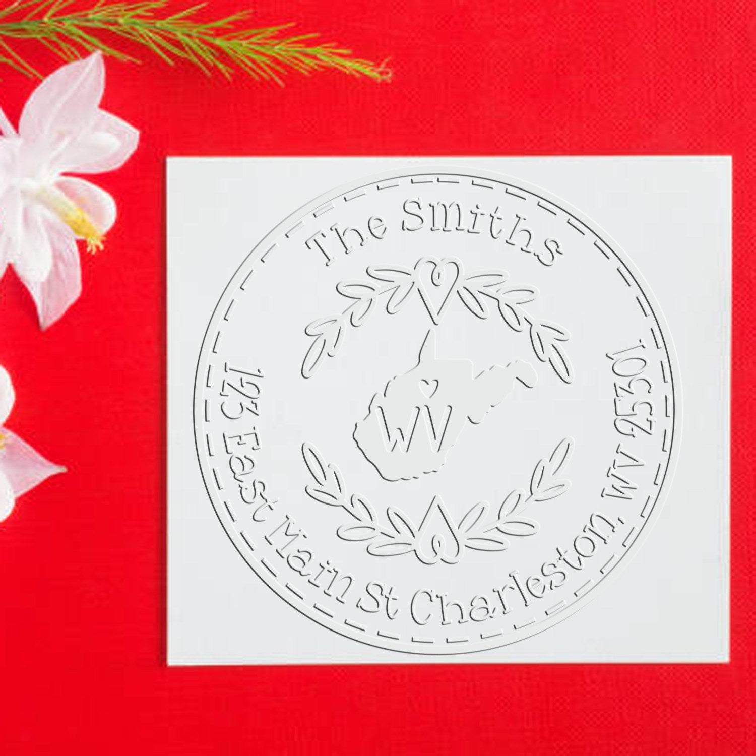 State Wreath WV Custom Name and Address Embossing Stamp