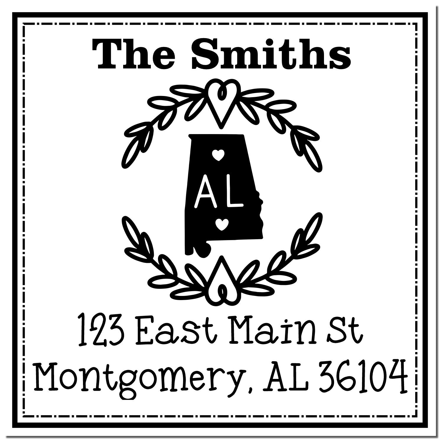 Wood Handle Alabama State Wreath Customizable Address Label Stamp