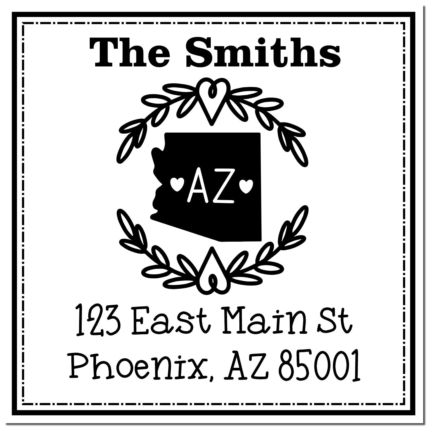 Self-Inking Arizona State Wreath Custom-Made Name and Address Stamper