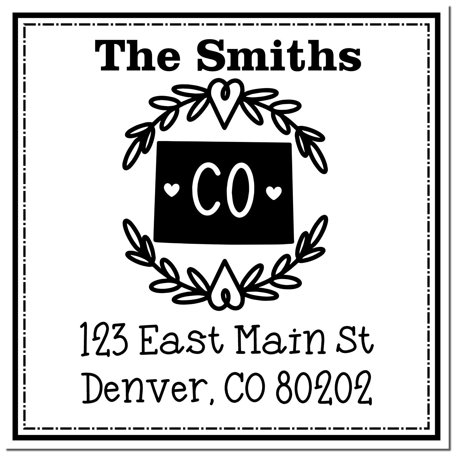 Wood Handle Colorado State Wreath Custom-Made Address Rubber Stamp