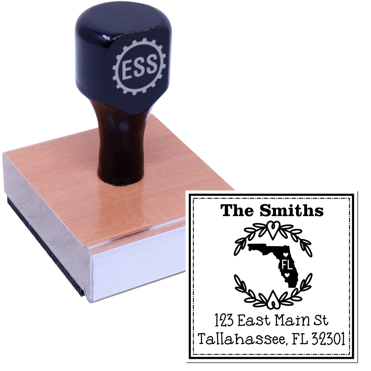 Wood Handle Florida State Wreath Custom-Made Return Address Rubber Stamp