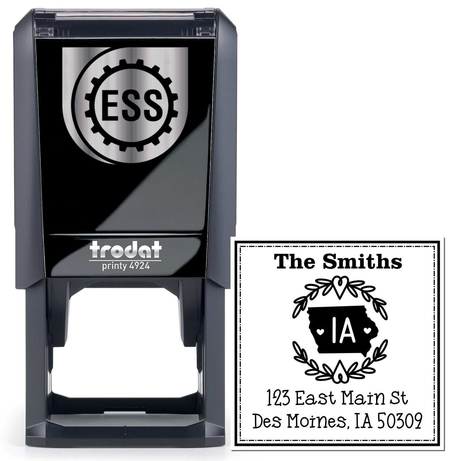 Self-Inking Iowa State Wreath Custom-Made New Home Address Stamper