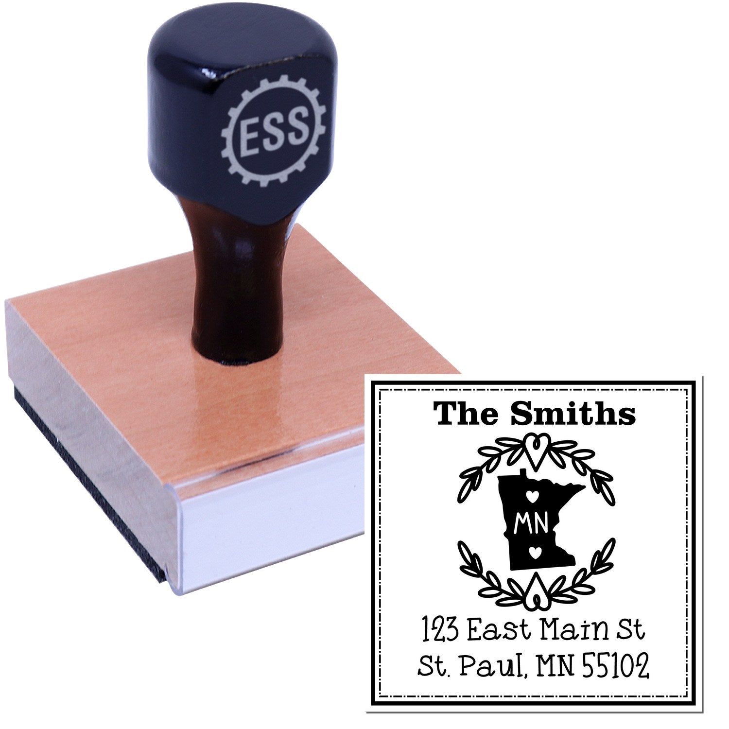 Wood Handle Minnesota State Wreath Custom-Made New Home Address Stamper