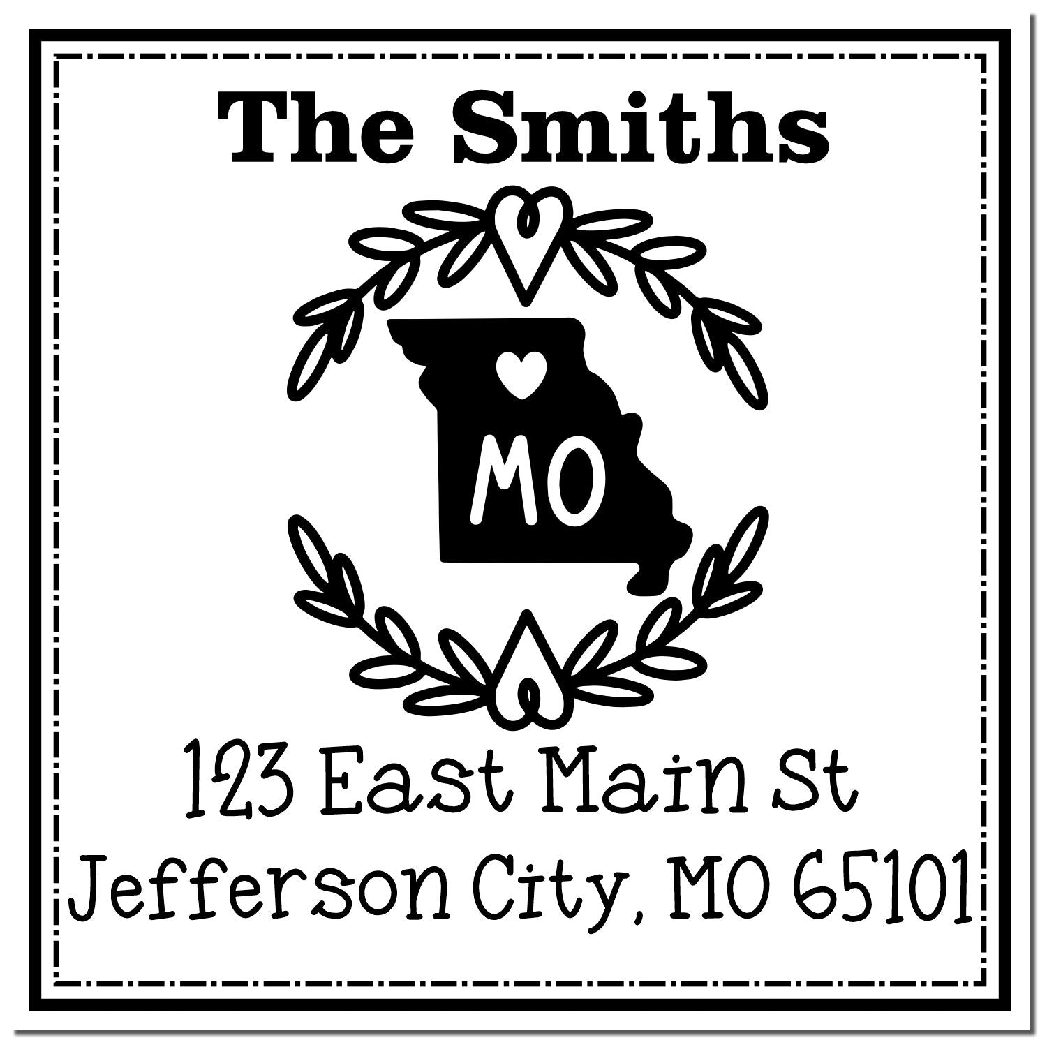 Self-Inking Missouri State Wreath Custom-Made Mail Address Rubber Stamp