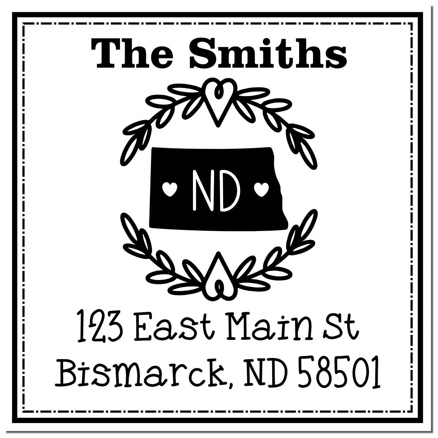 Slim North Dakota State Wreath Personalized Home Address Stamp