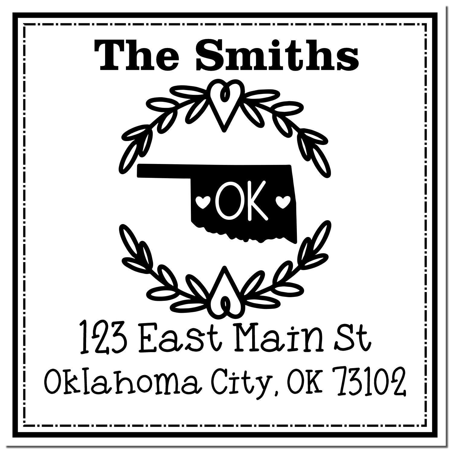 Wood Handle Oklahoma State Wreath Custom-Made New Address Rubber Stamp