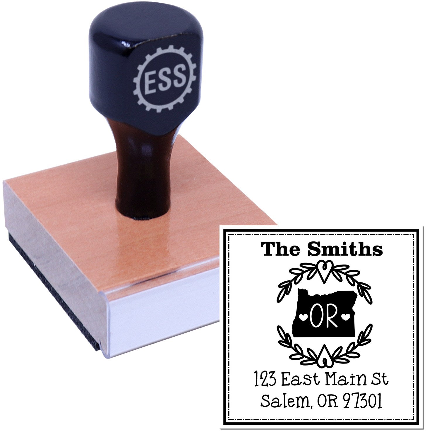 Wood Handle Oregon State Wreath Custom-Made Home Address for Envelopes Stamp