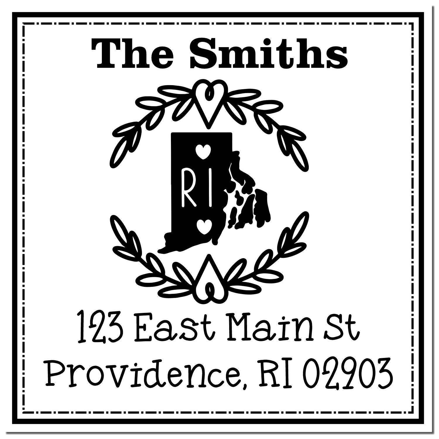 Wood Handle Rhode Island State Wreath Custom-Made Home Address for Envelopes Rubber Stamp